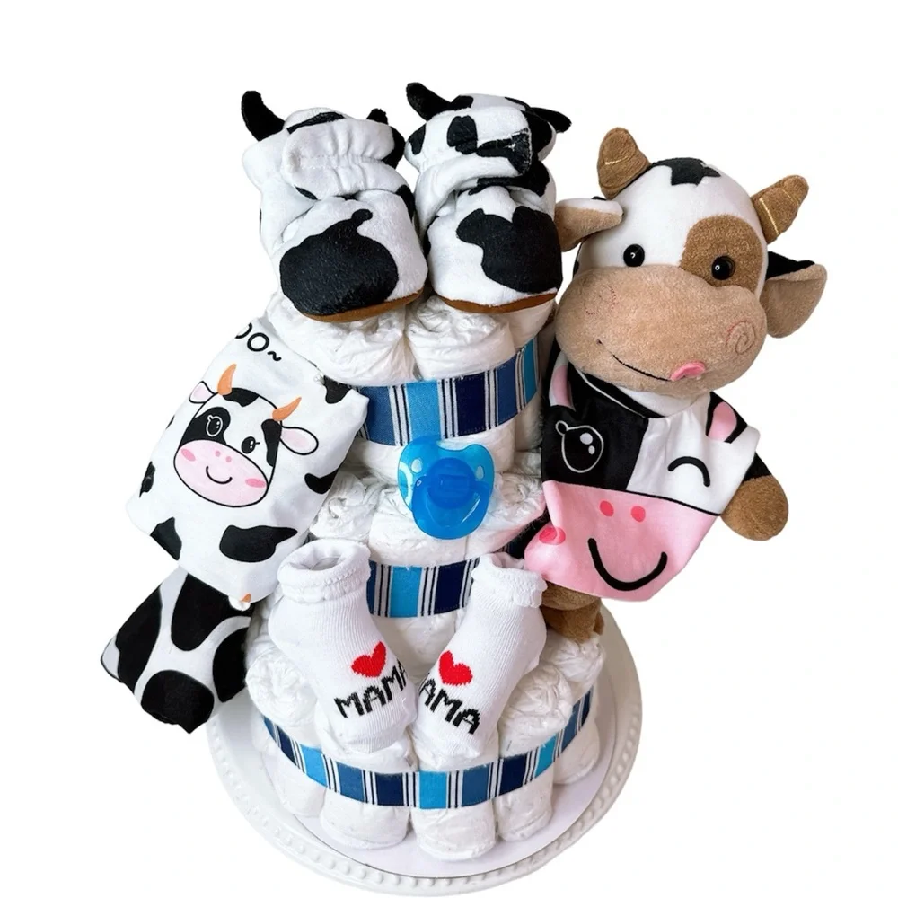 Cow Diaper Cake, Farm Baby Shower, Farm Theme